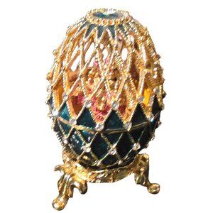 Bejeweled Egg Trinket Box Castel Inside Hand Made Swarovski Crystals & Enamel 5"